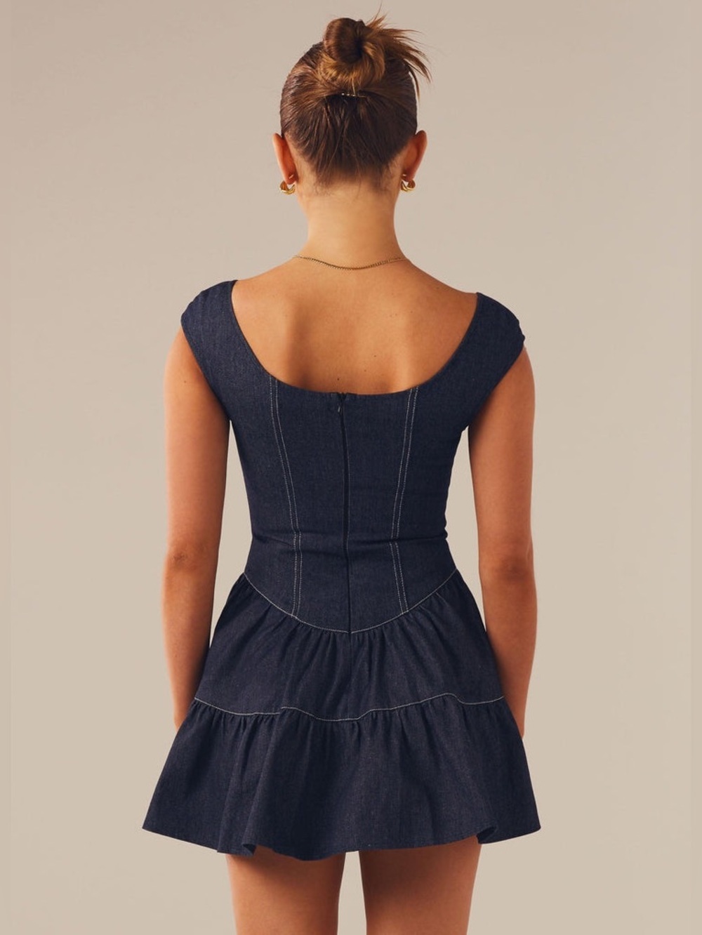 Peppermayo | Isabella Denim Bustier Dress Size 4 Blue Fit Flare Cap Sleeves - Picture 6 of 15